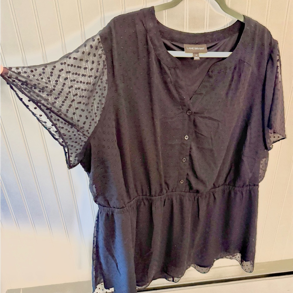 Lane Bryant Black Swiss Dot Button-Front Blouse – Size 22